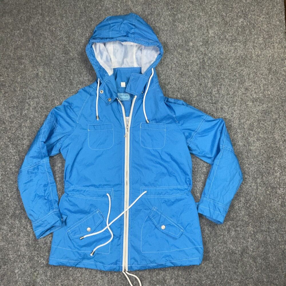 Indigo Saints Jacket Womens Size S Blue Rain Wind Hooded Outdoors